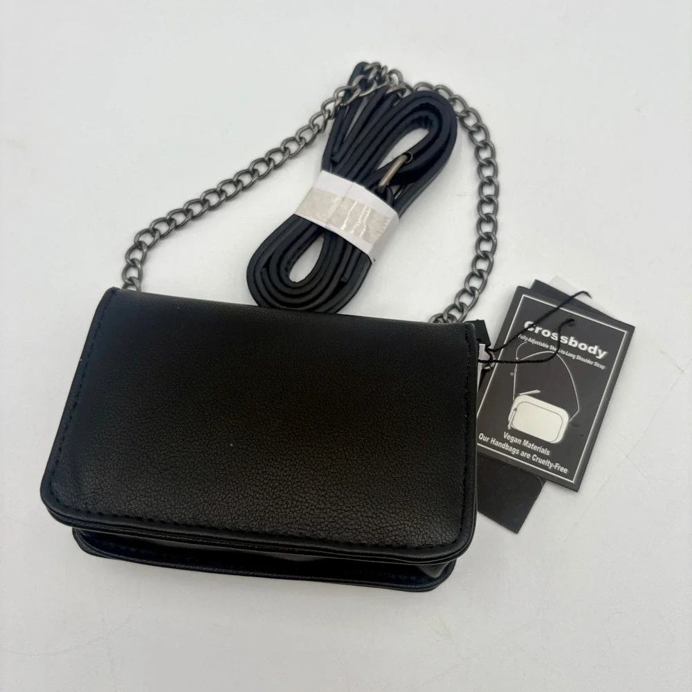 Ed‎ Hardy Black Faux Leather Crossbody Bag with Hearts Tattoo Design Chain Strap